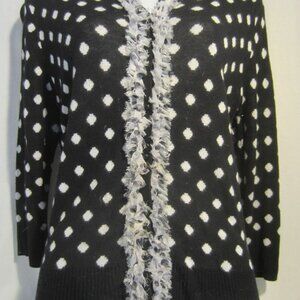 RED cardigan sweater Black white polka dots ruffle Woman Petite M